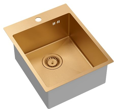 QUADRON Spülbecken Edelstahlspüle | Größe 40 x 50 cm Farbe: Kupfer | Einzelbecken-Spüle RUSSEL 90 Einzelbecken Küchenspüle mit Stahlkammer Edelstahl Stahlspüle | mit Siphon und Schraubverschluss