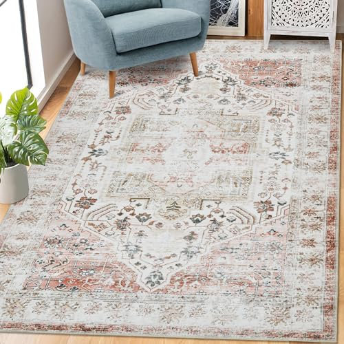 CAROMIO Living Room Area Rug, Super Soft Washable Bedroom Rug Distressed Oriental Floral Rug Ultra-Thin Throw Carpet for Indoor Classroom Office Apartment Dorm Taupe 160 x 230 cm