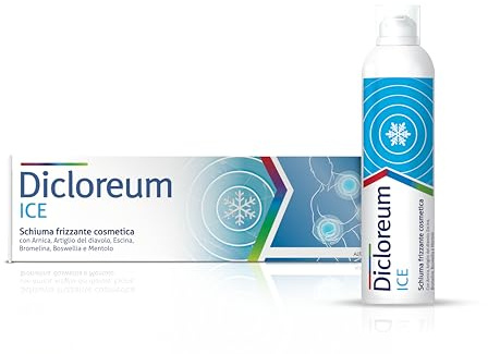 Dicloreum Ice Schiuma Frizzante Cosmetica per il Trattamento di Contusioni, Affaticamento Muscolare e Lievi Traumi, con Arnica, Artiglio del Diavolo, Escina, Bromelina, Boswellia e Mentolo, 150 Ml