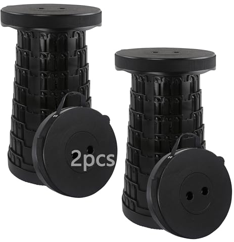 HVDHYY 2pcs Tabouret Pliant PortableTabouret Retractable Max Capacité Charge 215kg/ 470pound, 7 Hauteurs Réglables, Tabouret Camping, Randonnée, Pêche, Voyage, BBQ, Jardin, Extérieur, Intérieur Noir