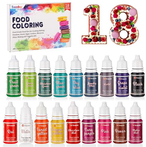 Colorante Alimentario,18 Colores x 10ML Colorantes Alimentarios Grado Alimenticio Vibrante Comestible Alta Concentrado Líquido Set para Decoración de Pasteles,Hornear,Huevos de Pascua,Galletas,Fondant