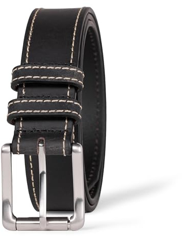 Amazon Essentials Cinture in Pelle con Cuciture sui Bordi per Jeans Uomo, Nero, 140