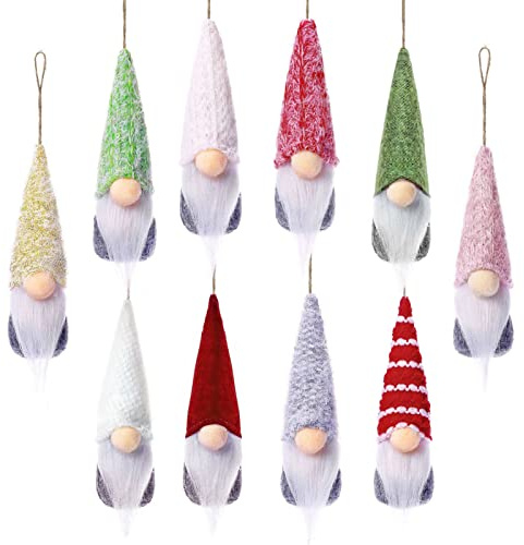 JaosWish 10PCS Gonks Christmas Tree Hanging Decorations, Mini Gnome Pendants Small Xmas Swedish Tomte Christmas Ornaments Indoor for Home Room Wall Window Decor