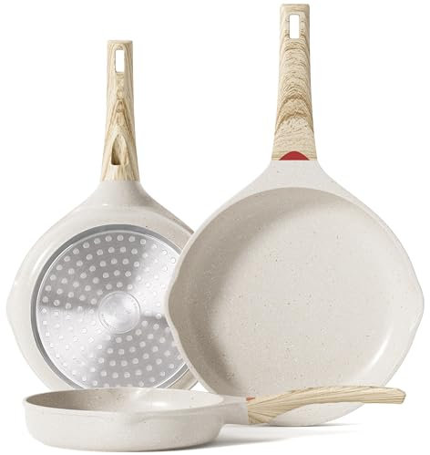 RIOVARM Induktion Bratpfannen Set Antihaft Pfannenset 20 cm 24 cm 28 cm Granit Omelett Pfanne ohne PFOA Marmor Kochgeschirr-Set mit hitzebeständigem Griff Geeignet für verschiedene Herdarten