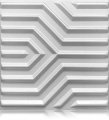 Deccart - Panneaux Muraux 50x50 cm - Panneau mural 3D Décoratif en EPS-Polystyrène - Plaque murale decorative - Décoration murale - Relief texturé - Wall Panel - Deco Mur - Blanc, 48 pièces, 12m²