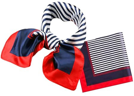 Nujvnuj 2 Stück Quadratische Imitierte Seidenschals Rot Weiß Blaumatrosen Kostüm Damen – Stylish Matrosen Halstücher Damen für Maritime Outfits und Kostüme