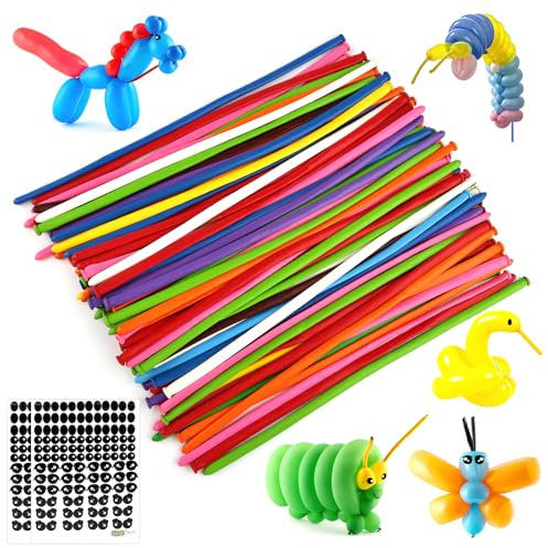 Deepton Modellierballons, 100 Stück Luftballons Lang Formbar, Luftballons Tiere Formen mit 2 Aufkleber, Lange Luftballons zum Formen, Bunt Ballons für Party, Hochzeit, Geburtstag Dekoration