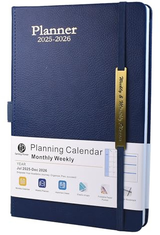 Diary 2025-2026 - 18 Month from Jul. 2025 to Dec.2026, A5 Week to View Diary, Weekly & Monthly Planner with Leather Cover, Pen Loop, Inner Pocket (Blue)
