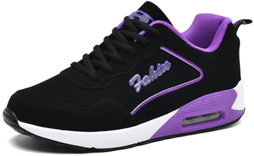 HENRVIEG Baskets Femme Chaussures de Course Air Respirant Léger Confortable Sport Outdoor Fitness Gym Athlétique Sneaker Noir Violet 36 EU
