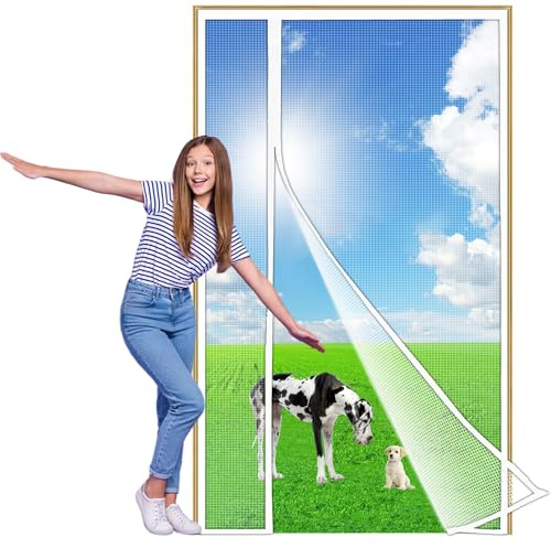 Zlhloj Apertura Laterale Zanzariera Magnetica per Porta, 90x210 cm Zanzariera Reversibile con Apertura a Sinistra/Destra, Accesso Facile, Protezione Insetti, per balcone soggiorno camera Bianco