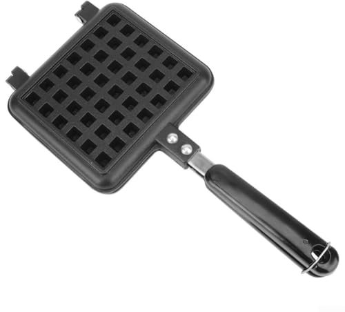 Padella per waffle belga antiaderente per fornello a gas, piastra rotante in metallo per la colazione, cottura su entrambi i lati, con manico resistente al calore (waffle a una testa)