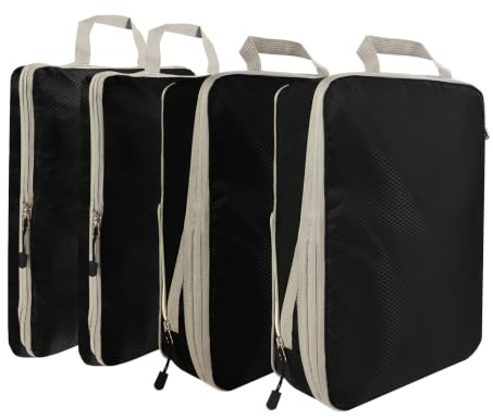 Packing Cubes, Compression Travel Packing Organisers Bags for Suitcases Backpack Carry on Luggage (Black, 3pcs (small))