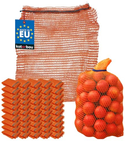 KOTARBAU® 50 Bolsas Raschel 50x80 cm, Naranja, para Patatas, Frutas y Verduras, soporta 25 kg, Polipropileno, Malla Resistente, Ideal para almacenar hortalizas y cebollas.
