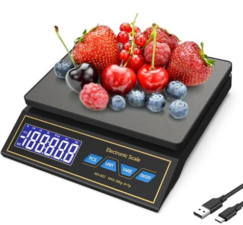 Báscula de Cocina Digital, Báscula Precision Con Función De Tara Y Conteo Electrónico Balanza Cocina Pantalla LCD 9 Medida Balanza Cocina USB C de Acero Inoxidable Hogar Repostería Pesaje