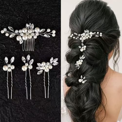 LAOYEFACAI 4 piezas de horquillas con purpurina Adornos para el cabello de novia Adornos para novias Peines Horquillas para Damas de honor Damas de honor Niñas Mujeres