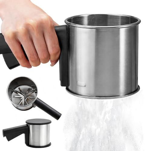 Ranjima mjölsil rostfritt stål florsockerströare, pudersockerkvarn rostfritt stål, med handtag fin sil med lock florsockerkvarn kapacitet florsockersil för mjöl, socker, kanel, kryddpulver