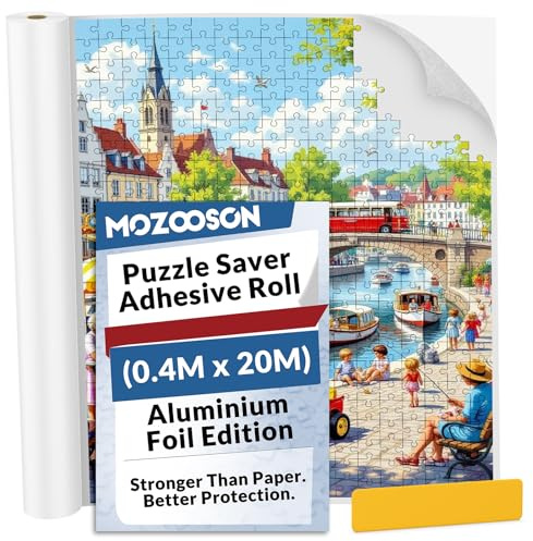 MOZOOSON Puzzle Saver Peel 40cm x 20m, Massive 65.6ft Roll Save Up to 20 x 1000-Piece Jigsaw Puzzles, Heavy-Duty Aluminum Foil Large Puzzle Adhesive Sheets