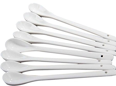 Set of 4 White Long Handle Ceramic Spoons for Tea Coffee Ice Cream Cutlery Mixer