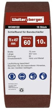 Woltersberger® 10 bandas de lija de tejido | Tamaño 75 x 457 mm | Grano P40 | Lijadora anda de papel de lija