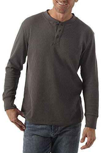 Long Sleeve Waffle Henley, Dark Charcoal, Large