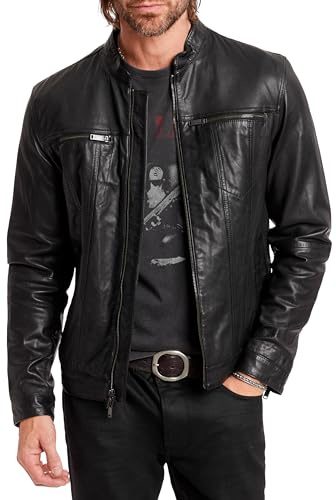 John Varvatos Star USA mens Band Collar Leather Jacket, Black, Medium US