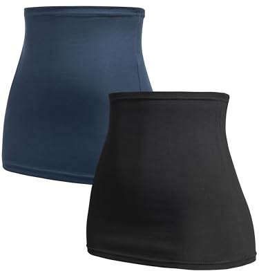 Herzmutter Bandeau abdominau Maternité pour Femme Enceinte - Lot de 2 Ceinture de Grossesse - Taille Haute - Chauffe-Reins - Extension de T-Shirt - 6300 (Noir/Bleu, M)