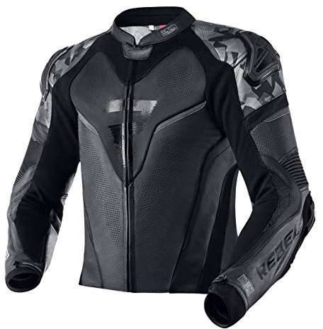 REBELHORN Rebel Chaqueta de Moto Hombre | Cuero de Vaca | Protectores de Codos, Hombros y Espalda Nivel 2 | Deslizadores de Codos y Hombros | Chaleco Impermeable In&Out