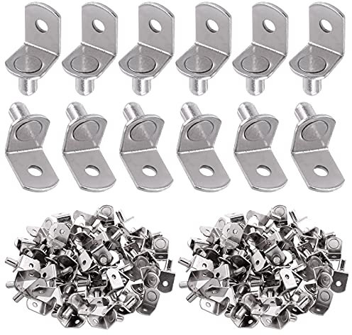 Swpeet 60 Stück L-Regalstifte, 6mm silberne Stützen mit Loch, verchromter Stahl Regalstifte Halterung Schrankklammern Halter für Regal Löcher auf Bücherregal