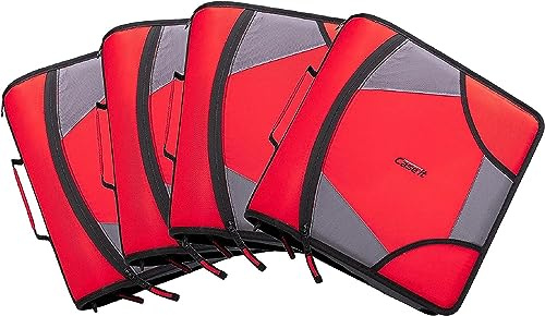 Case-it The King Sized Zip Tab Zipper Binder - 4 Inch D-Rings - 5 Subject File Folder - Multiple Pockets - 800 Sheet Capacity - Comes with Shoulder Strap - Fire Red D-186 (6 Pack)