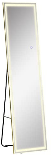 HOMCOM Specchio Autoportante a Figura Intera con Supporto e Luce LED Regolabile, Specchio da Parete con Telecomando per Camera da Letto e Bagno, 40x37x156.5cm
