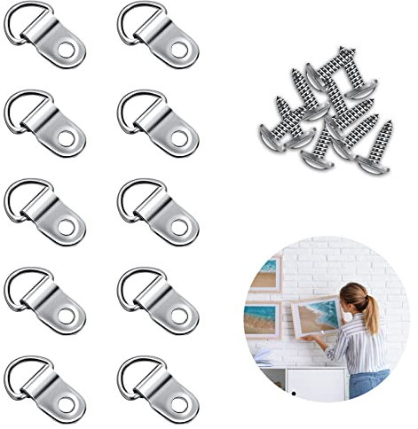 D Rings for Picture Hanging, 10 Sets Picture Hangers Hooks Picture Frame Hooks Metal D Ring Picture Hangers Canvas Hanging Kits Hook Screws for Picture Photo Frame Hanging Decoration
