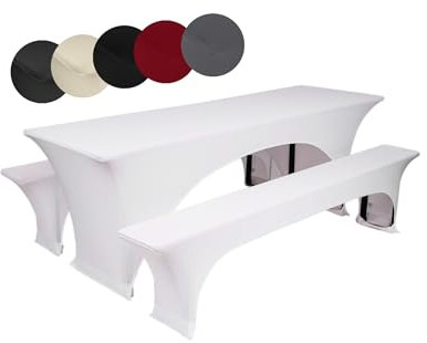 TexDeko® gepolsterte Hussen für Bierzeltgarnitur Stretch | Set aus Tisch- & Bankhussen | Knitterfrei, Pflegeleicht & Waschbar | Perfekt für Festzelte, Hochzeiten & Events (220 x 70cm, Weiß)