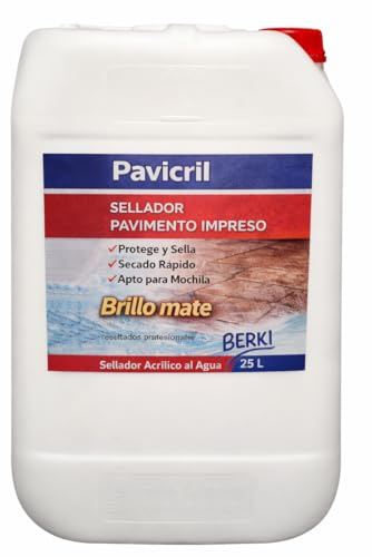 BERKI - Resina para Pavimento Impreso al Agua Pavicril 25 Litros, Sellador Hormigón, Barniz para Pavimento, Protección del Suelo. Brillo Mate, Somos Fabricantes.