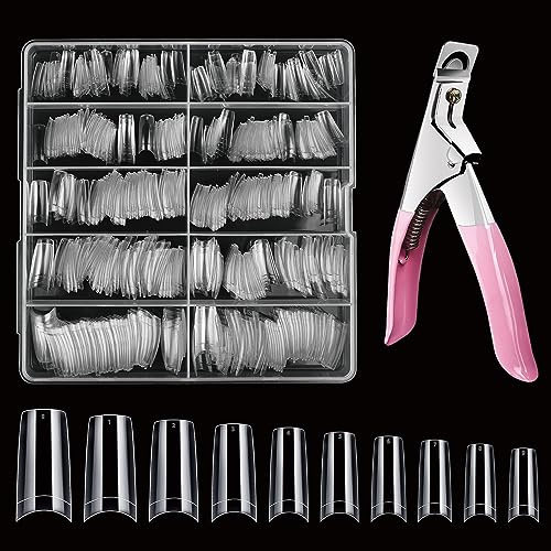 Nageltips för gelnaglar, Venares 500 stycken nageltips med nagelklippare, 10 storlekar, akryl konstgjorda naglar, nagelklippare, gelnaglar som set med låda (transparent)
