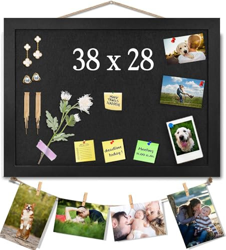 Schwarz Pinnwand aus Kork mit Filz, 38x28cm kleines Anzeigebrett für Wände, Schmuck, Notizen, Sammlungen, Fotos, Büro, Holzrahmen (Schwarz) & Filz (Schwarz), 1 Stück.