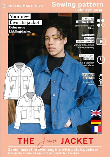 Patrón de costura para chaqueta vaquera para mujer (talla XS-XXXL) con patrón de corte de papel con instrucciones de costura para coser