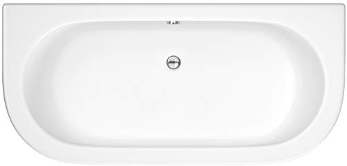 Balterley 1700 x 750mm Oval Shower Bath with Legs & Panels, Back to Wall Double Ended Back to Wall Gloss White Soaking Shower Bath, Acrylic Baths, Adjustable Leg Set, Freestanding Bathtub (White)