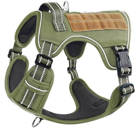 HEELE Hundegeschirr, Metall Taktisches Geschirr, Taktische Hundeweste, Service Hundegeschirr, MOLLE Sicherheitsgeschirr, Brustgeschirre für Hunde, Laufgeschirre für Hunde, Armee Grün, S