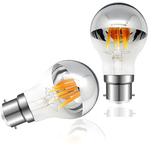 Vanpus LED Decorative Bulb, B22 Bayonet Cap, 6W, Flicker-Free, Silver Plated Top, Warm White, Dimmable, CRI > 90, 20,000 Hours Lifespan, 60mm Diameter, 2-Pack