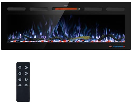 Kentsky 107cm WiFi Electric Fireplace Inserts, Recessed and Wall Mounted Fireplace Heater W/Adjustable Flame Color & Brightness, Thermostat, 9H Timer, App and Remote Control, 750/1500W