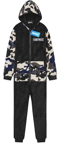 Get Trend Fortnite Grenouillere Adolescent Garcon Combinaison Enfant Pyjama Combinaison Polaire avec Capuche Idée Cadeau Gamer (15-16 Ans, Noir Camo Fortnite)