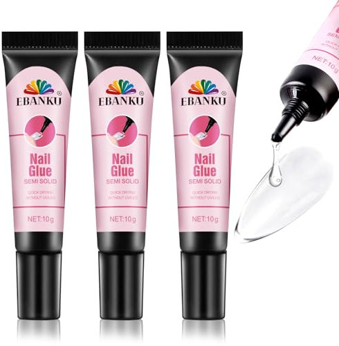 EBANKU Lot de 3 faux ongles solides en acrylique, séchage rapide et longue durée (pas besoin de lampe UV)