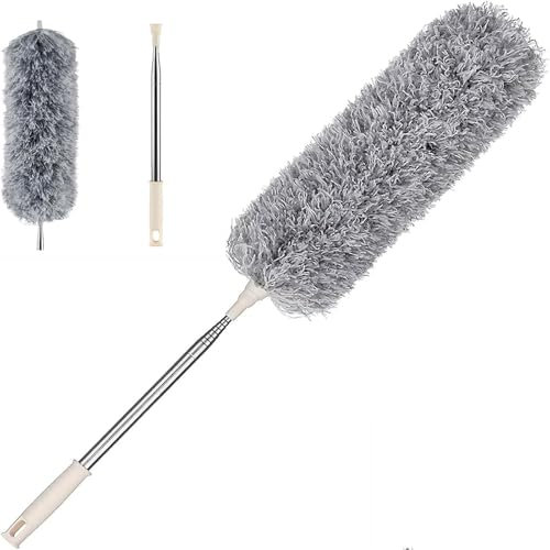 Plumero de Limpieza, Plumero telescópico de 80cm-250cm, Microfibra, Plumero de Limpieza para Techos Ventanas Coches Telarañas Limpieza del Hogar (Gris)