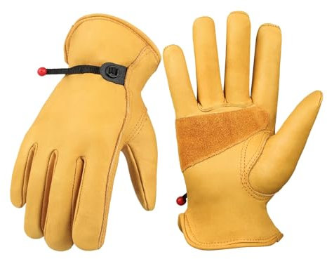 Gants de travail en cuir de vache for travailleurs, soudage, Protection de sécurité, jardin, sport, moto, conducteur, gants de jardinage résistants à l'usure(Medium)