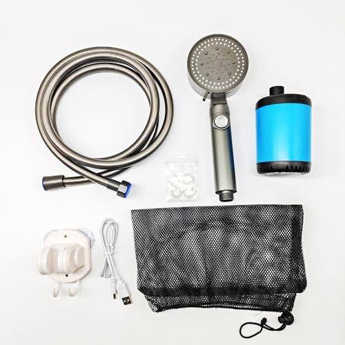 Diealles Shine Tragbare Campingdusche, 7500mAh Camping Dusche mit Pumpe und Temperaturanzeige, Camping Dusche Outdoor Set mit Duschkopf und 1.8M Schlauch für Garten, Reisen, Haustier