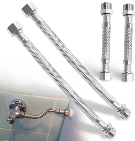 Flexschlauch 3/8 Zoll – 4 Stück Panzerschlauch aus 304 Edelstahl, flexibler Armaturenschlauch für Wasserhahn, Bad, WC, 20 cm und 10 cm Verlängerungsschlauch