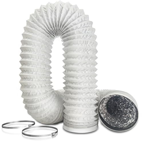 Aygrochy Tubo di scarico in PVC, diametro 100 mm, 3 m, tubo flessibile di scarico con 2 fascette stringitubo in acciaio inox, per aria condizionata mobile, asciugatrice, ventilatore di scarico, cappa