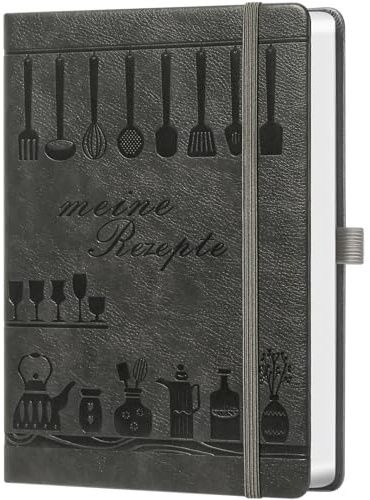 Ricettario A5 da scrivere fai da te – Quaderno di ricette di alta qualità – con pagine di registro, sommario e molto spazio, grigio scuro