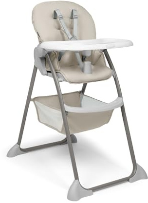 hauck Sit N Fold, Beige - Faltbarer Hochstuhl für Kinder ab 6 Monaten bis 15 kg, mit 5-Punkt-Gurt, Rückenlehne & Essbrett Verstellbar, Bechervertiefung & Erhöhter Rand, Großer Korb