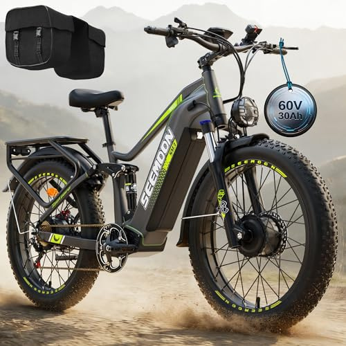 Seemoon 6000W Dual Motor Ebike Up to 120 Miles Long Range with 60V 30Ah 1800Wh Removable Battery for Adults,Max Speed 45MPH,24 Fat Tire All Terrain Electric Bike with Throttle Lock for Men Women SM3